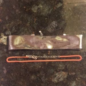 Metallic choker and orange chain choker